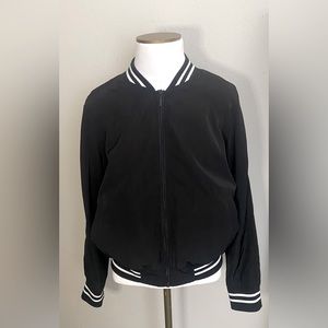 Betsy Johnson black and white varsity stripe bomber jacket